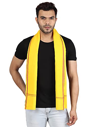 JENNY DENIAL 100% Pure Cotton Gamcha/Gomasa for Men 300 GSM Handloom Soft & Absorbent Printed (Size :: Full Size) Stole Yellow Color Pack of angocha