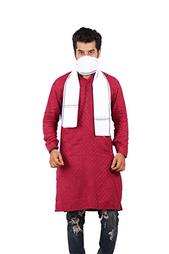 100% pure Cotton White blue strips Gamcha/Gomasa for Men 300 GSM handloom printed (size :: Full size) Stole angocha