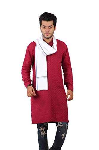 100% pure Cotton White blue strips Gamcha/Gomasa for Men 300 GSM handloom printed (size :: Full size) Stole angocha
