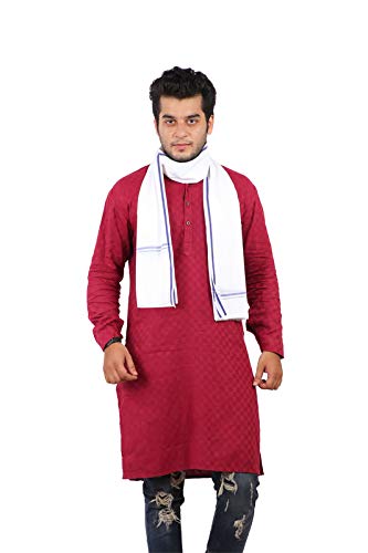 100% pure Cotton White blue Gamcha/Gomasa for Men 300 GSM handloom printed (size :: Full size) Stole angocha