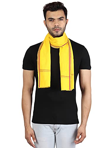 JENNY DENIAL 100% Pure Cotton Gamcha/Gomasa for Men 300 GSM Handloom Soft & Absorbent Printed (Size :: Full Size) Stole Yellow Color Pack of angocha