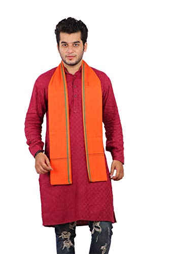 JENNY DENIAL 100% pure Cotton Saffron (orange) (bhagwa) color bath towel/Gamcha/Gomasa/angocha/gamocha Men 300 GSM handloom printed (size :: Full size) pack of