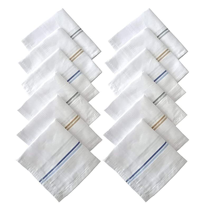 JENNY DENIAL 100% Cotton White Handkerchief/Rumal for men and boys Big size XXL Size 48 * 48 Cm Multicolor boarder design Combo Pack