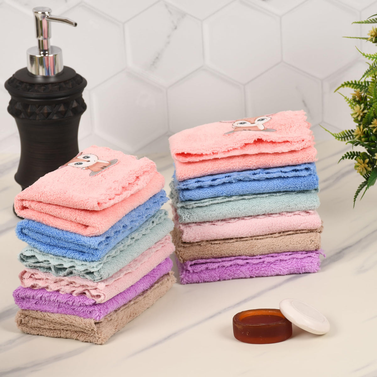 JENNY DENIAL Microfiber Face Towel Unisex Soft &Absorbent (Size 9 * 9) Multicolor Set of 6pc Pack