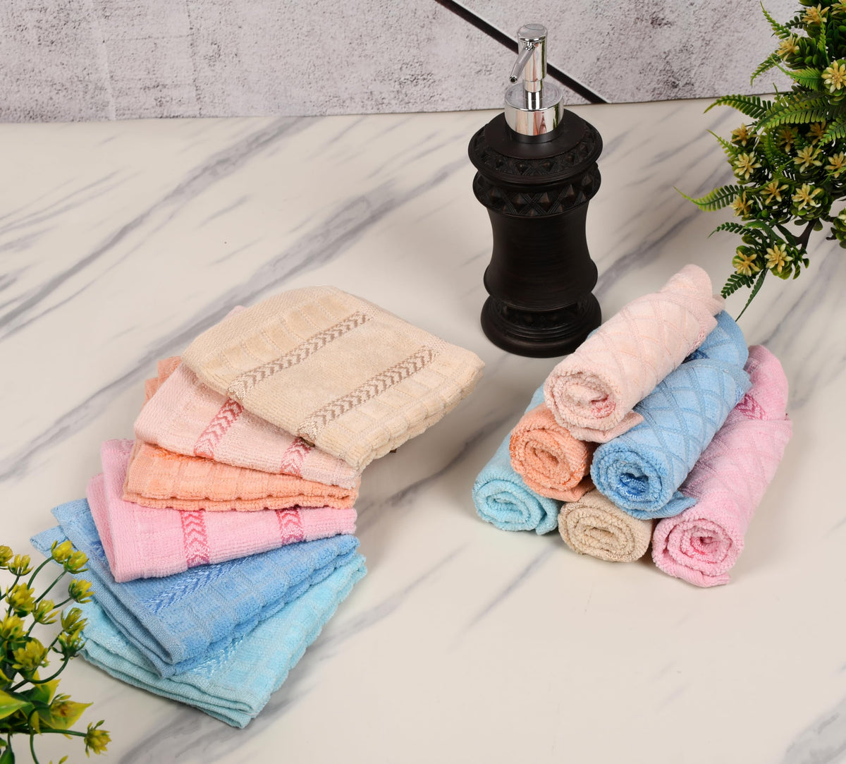 JENNY DENIAL 100% Velvet Cotton Unisex Face Towel 10 * 10 Inch Multicolor Set of 12pc Soft and Super Absorvent Pack