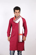 JENNY DENIAL 100% Pure Cotton Saffron Modi Gamcha/Gomasa for Men 300 GSM Handloom Printed (Size :: Full Size) Stole White Color Pack of angocha