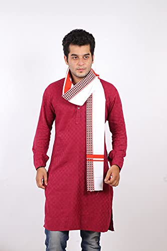 JENNY DENIAL 100% Pure Cotton Saffron Modi Gamcha/Gomasa for Men 300 GSM Handloom Printed (Size :: Full Size) Stole White Color Pack of angocha