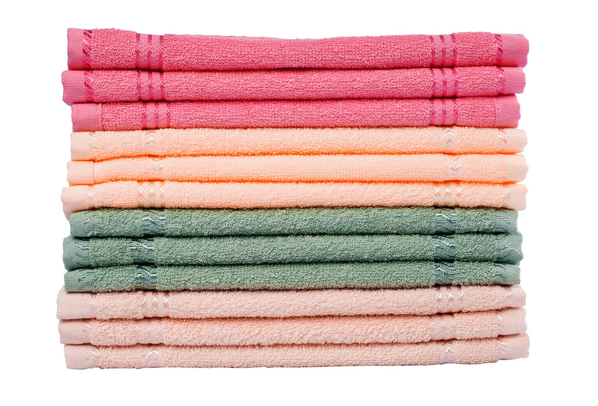 JENNY DENIAL 100% Cotton Zero Twist Face Towel 300 GSM Set of 12 pcs (Small Size :: 27 * 27 cm) Multi Color (12)