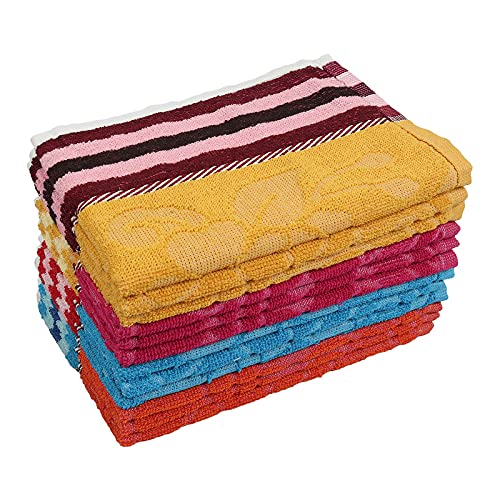 JENNY DENIAL 100% Cotton Hand Towels Set of 12 Soft & Super Absorbent for Kitchen, Bathroom (300 GSM) Multi Color (Size 14 * 21 Inch)