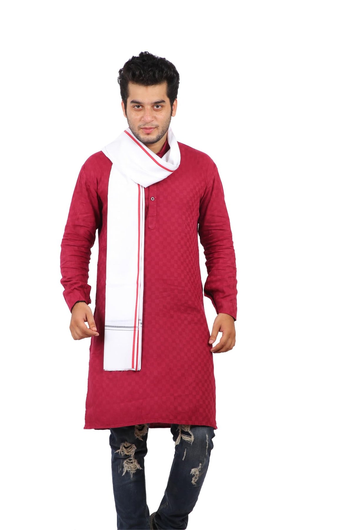 100% Pure Cotton Saffron Gamcha/Gomasa for Men 300 GSM Handloom Printed (Size :: Full Size) Stole Pack of 3 angocha