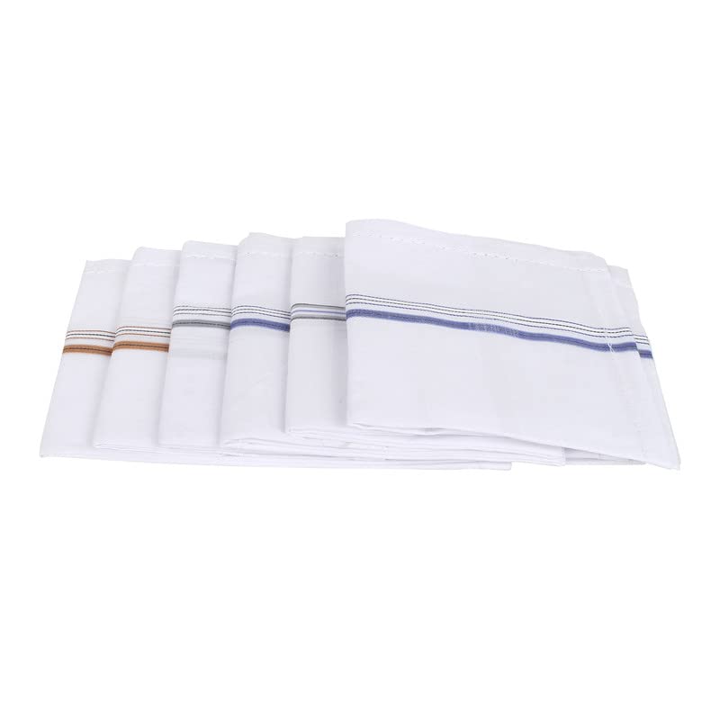 JENNY DENIAL 100% Cotton Pure White Handkerchief/Rumal for men and boys Big size XXL Size 48 * 48 Cm Strip design Combo Pack