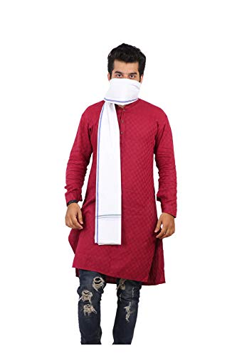 100% pure Cotton White blue strips Gamcha/Gomasa for Men 300 GSM handloom printed (size :: Full size) Stole angocha
