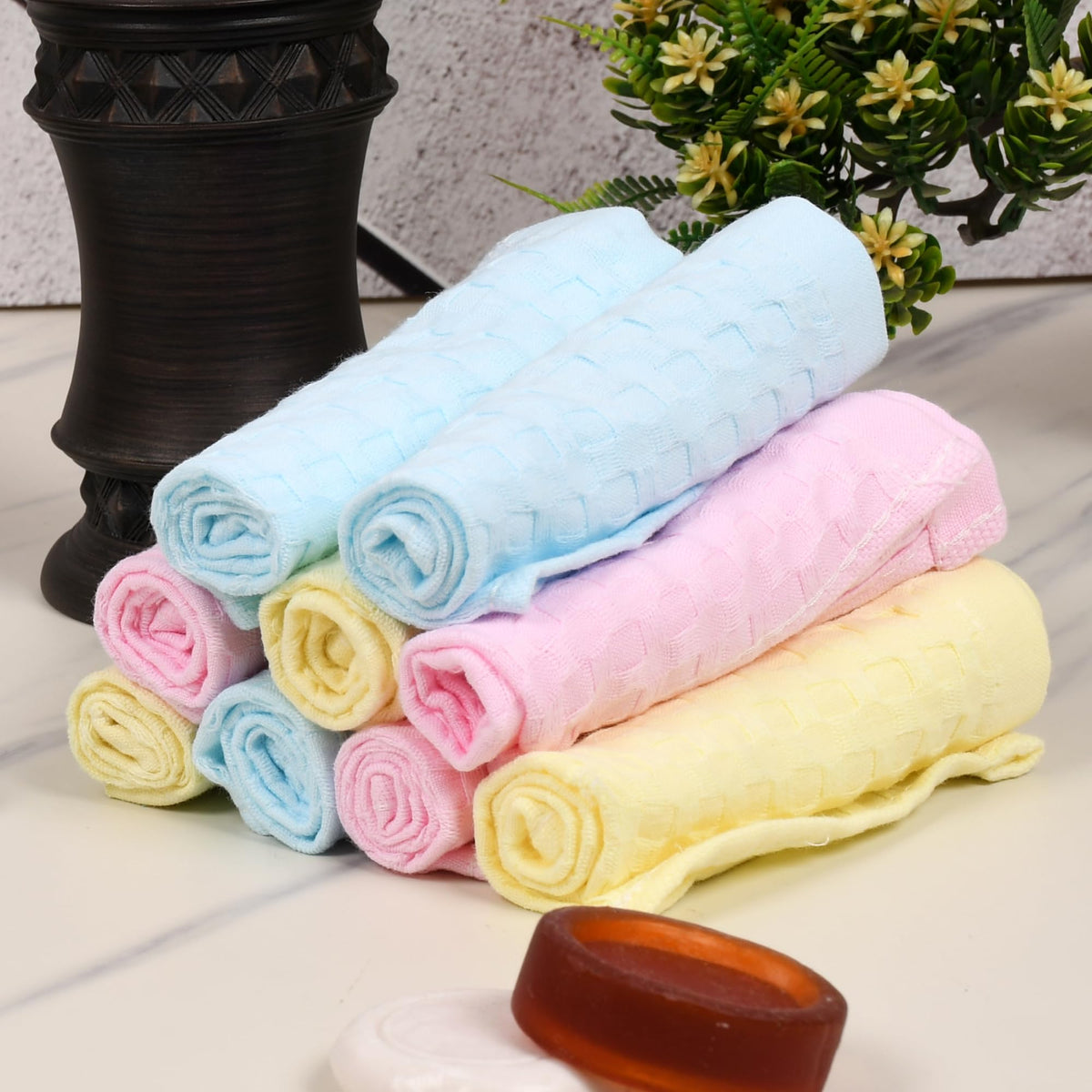 JENNY DENIAL Unisex 100% Cotton Soft and Super abserbent Face Towel Multicolor 10 * 10 Checked Design Set of 12 pc Pack