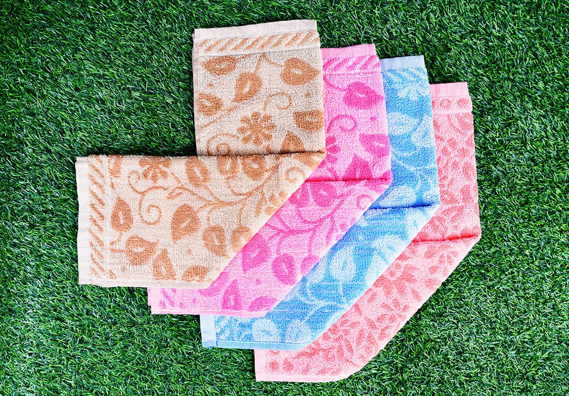 JENNY DENIAL 100% Cotton Hand Towels Set of 4 Soft (400 GSM) Multicolor (Size 14 * 21 Inch) Medium