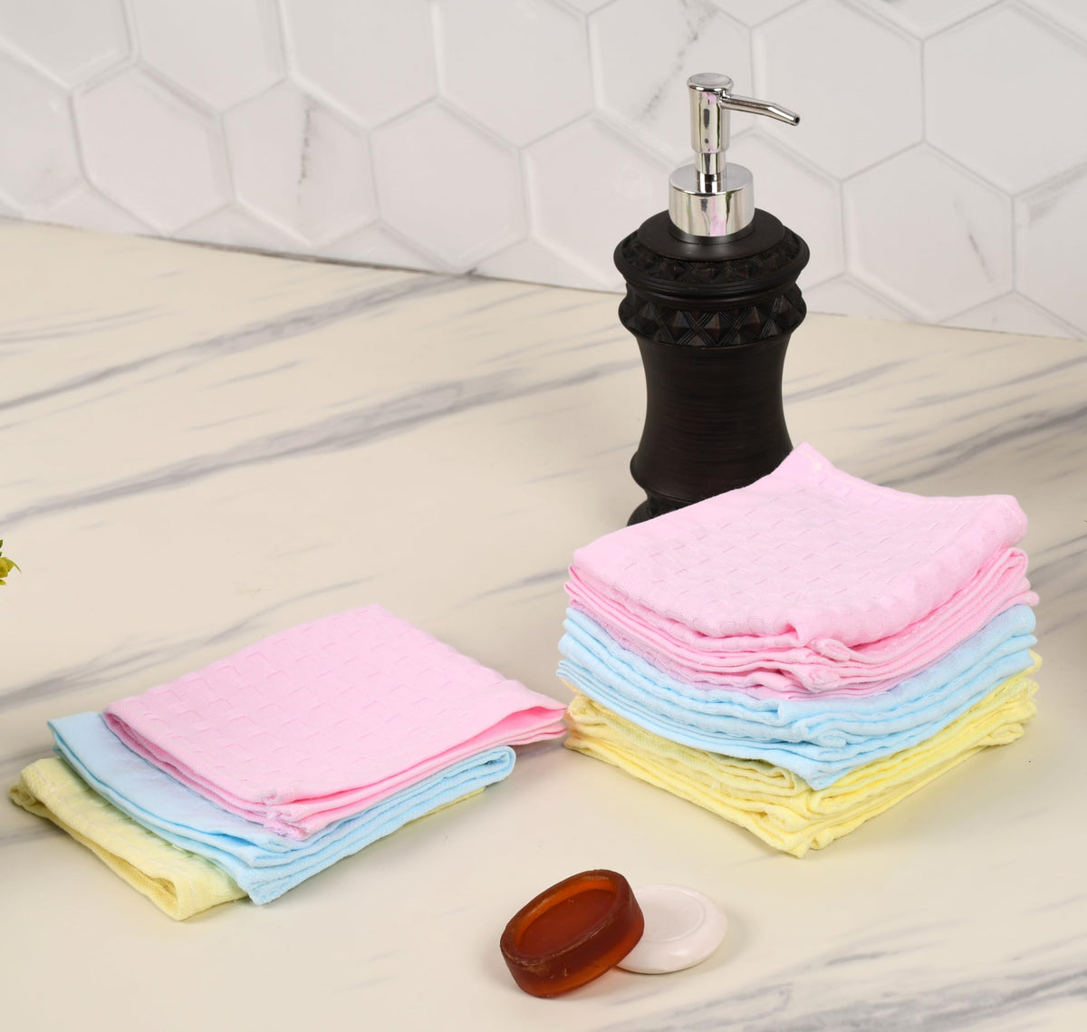 JENNY DENIAL Unisex 100% Cotton Soft and Super abserbent Face Towel Multicolor 10 * 10 Checked Design Set of 12 pc Pack