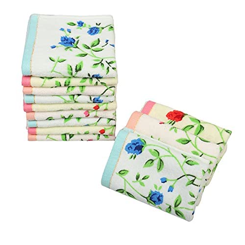 JENNY DENIAL 100% Velvet Luxury Cotton Printed Face Towel Set of 12 Soft & Absorbent (Size :: Small 25 * 25 Cm) Color:: Bright Multicolor 400 GSM