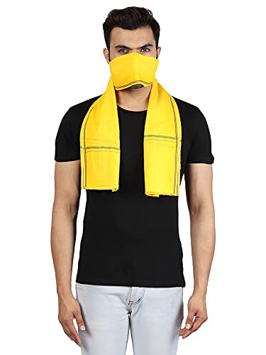 JENNY DENIAL 100% Pure Cotton Gamcha/Gomasa for Men 300 GSM SOFT Handloom Printed (Size :: Full Size) Stole Yellow Color Pack of angocha