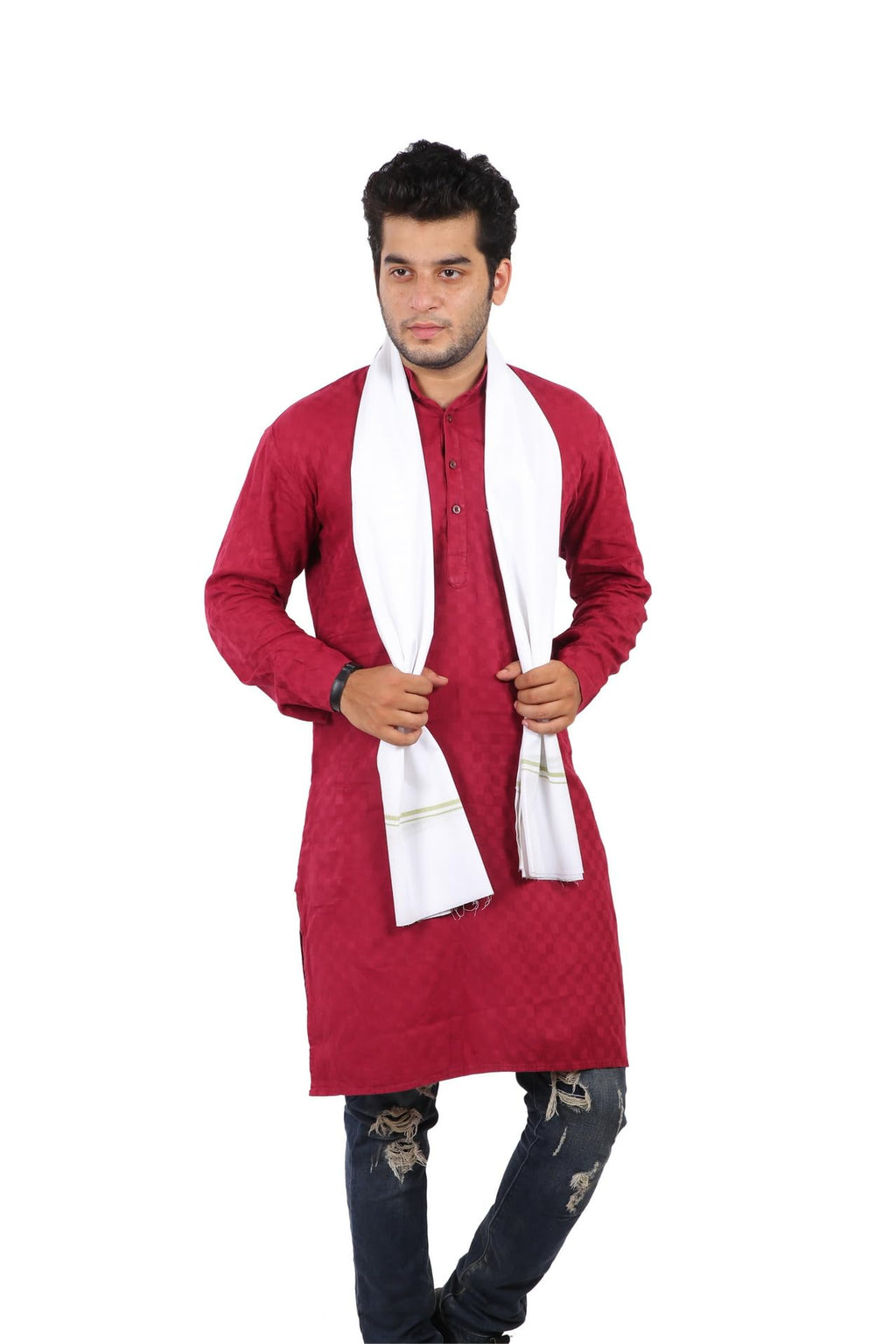 100% Pure Cotton Saffron Gamcha/Gomasa for Men 300 GSM Handloom Printed (Size :: Full Size) Stole angocha