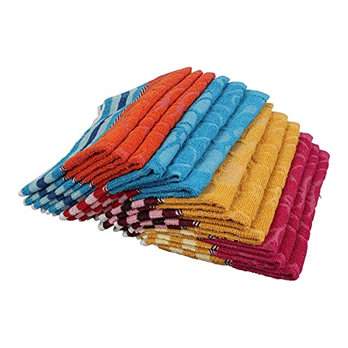 JENNY DENIAL 100% Cotton Hand Towels Set of 12 Soft & Super Absorbent for Kitchen, Bathroom (300 GSM) Multi Color (Size 14 * 21 Inch)