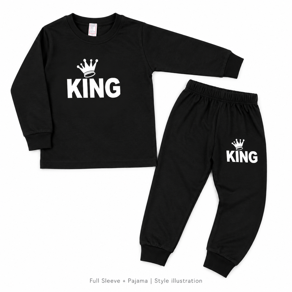 Jenny Denial black KING full sleeve top and rib-cuff pajama – style illustration 2