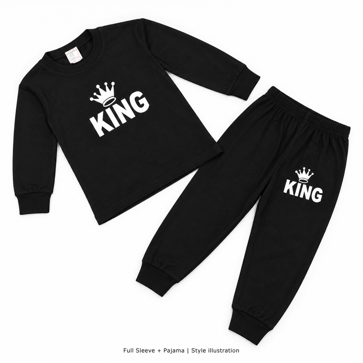 Jenny Denial black KING full sleeve top and rib-cuff pajama – style illustration 3
