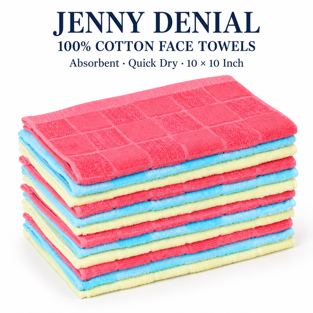 Jenny Denial 100% Cotton Face Towels – 10 × 10 Inch, Absorbent & Quick Dry, Multicolour Checks — main creative