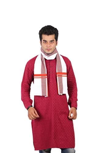 JENNY DENIAL 100% Pure Cotton Saffron Modi Gamcha/Gomasa for Men 300 GSM Handloom Printed (Size :: Full Size) Stole White Color Pack of angocha
