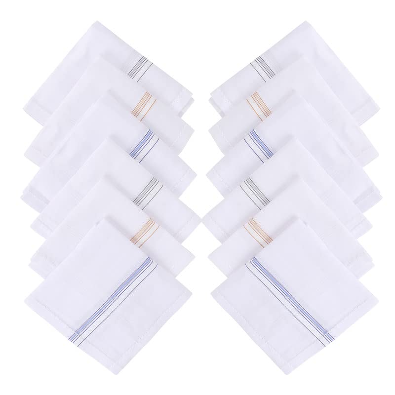 JENNY DENIAL 100% Cotton White Handkerchief/Rumal for men and boys Big size XXL Size 48 * 48 Cm Strip design Combo Pack