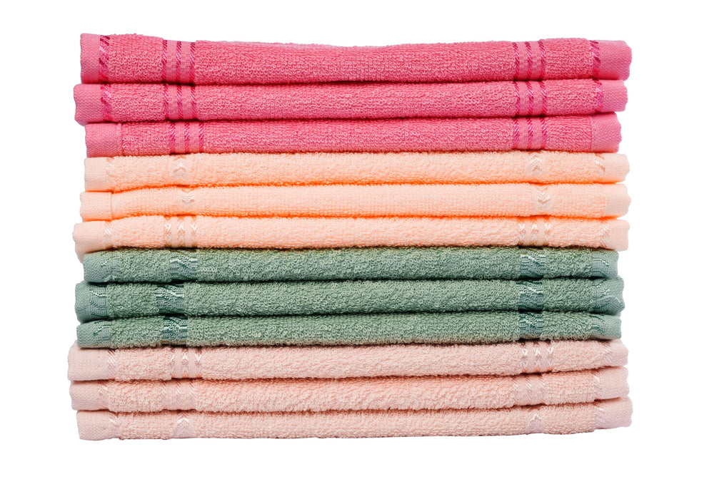 JENNY DENIAL 100% Cotton Zero Twist Face Towel 300 GSM Set of 12 pcs (Small Size :: 27 * 27 cm) Multi Color (12)