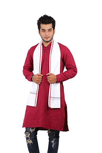 100% pure multi color Cotton White Gamcha/Gomasa for Men 300 GSM handloom printed (size :: Full size) Stole angocha