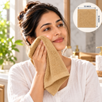 Jenny Denial Beige cotton terry face towel — female face-care use, 400 GSM