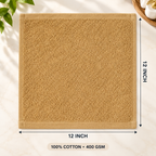 Jenny Denial Beige cotton terry face towel — 12 × 12 inch size guide, 400 GSM