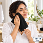 Jenny Denial Black cotton terry face towel, 12 × 12 inches, 400 GSM — face-care use