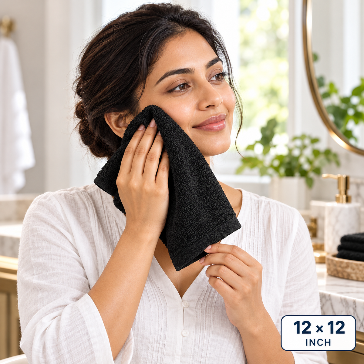 Jenny Denial Black cotton terry face towel, 12 × 12 inches, 400 GSM — face-care use