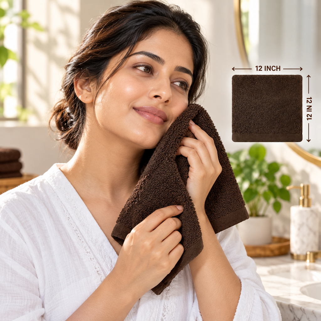Jenny Denial Brown cotton terry face towel — female face-care use, 400 GSM