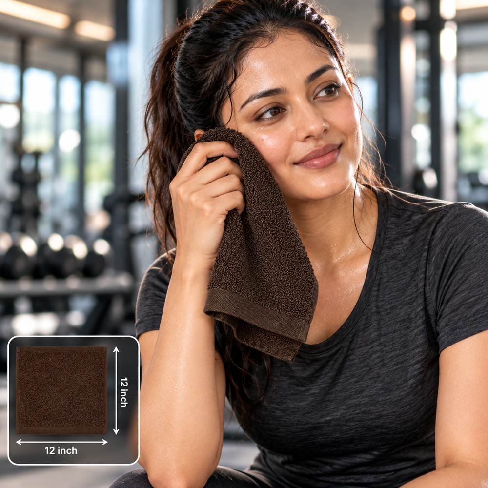 Jenny Denial Brown cotton terry face towel — female gym use, 400 GSM