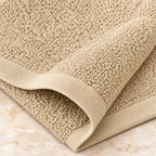 Jenny Denial Camel cotton terry face towel — terry fabric and hem detail, 400 GSM
