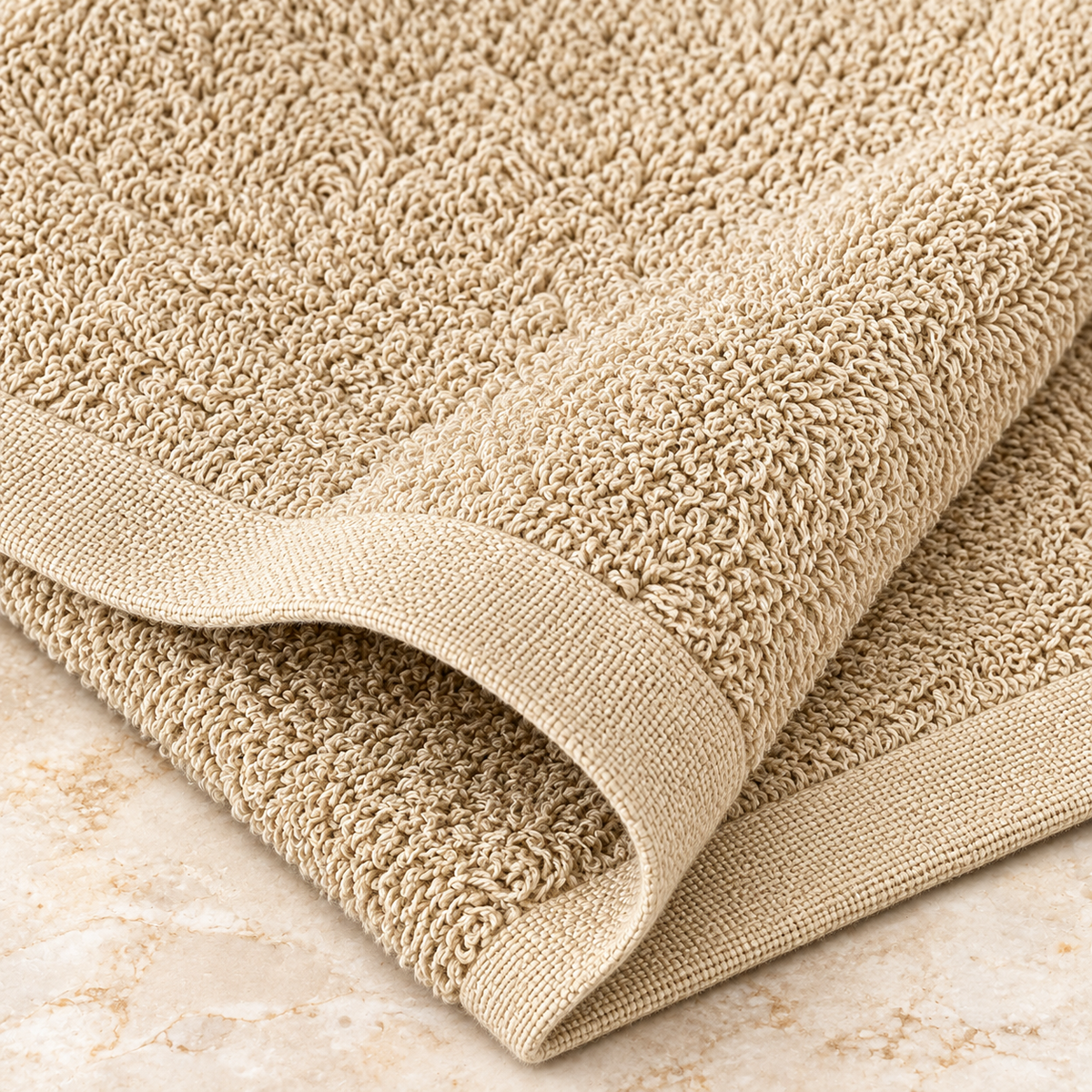 Jenny Denial Camel cotton terry face towel — terry fabric and hem detail, 400 GSM