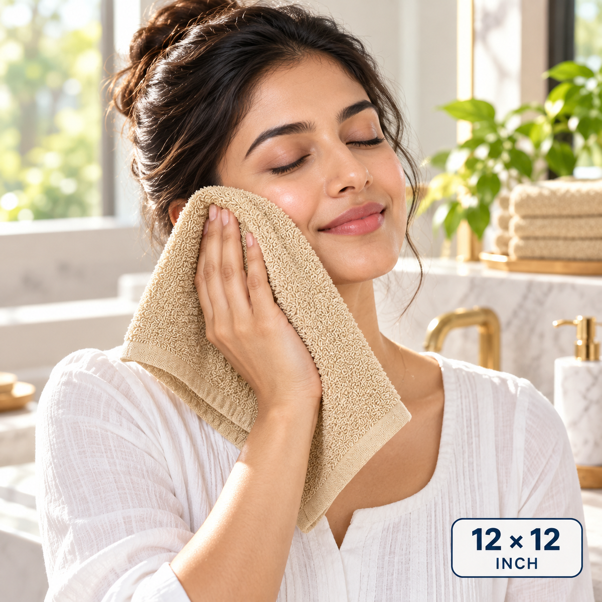 Jenny Denial Camel cotton terry face towel — female face-care use, 400 GSM