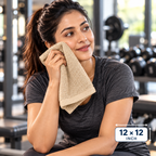 Jenny Denial Camel cotton terry face towel — female gym use, 400 GSM