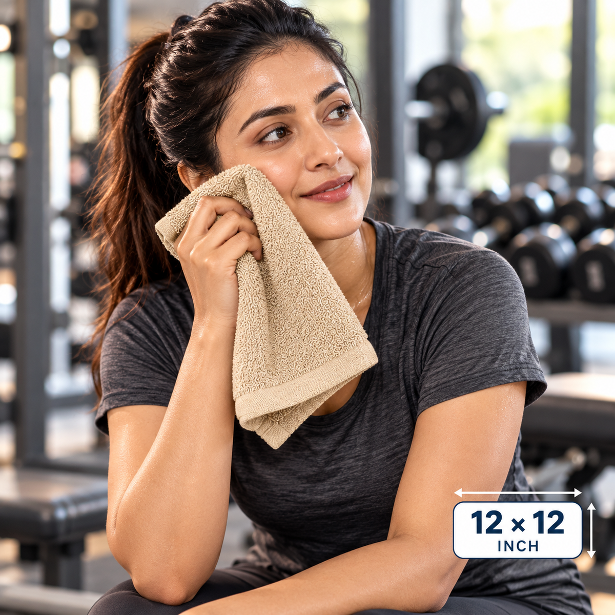 Jenny Denial Camel cotton terry face towel — female gym use, 400 GSM
