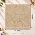 Jenny Denial Camel cotton terry face towel — 12 × 12 inch size guide, 400 GSM