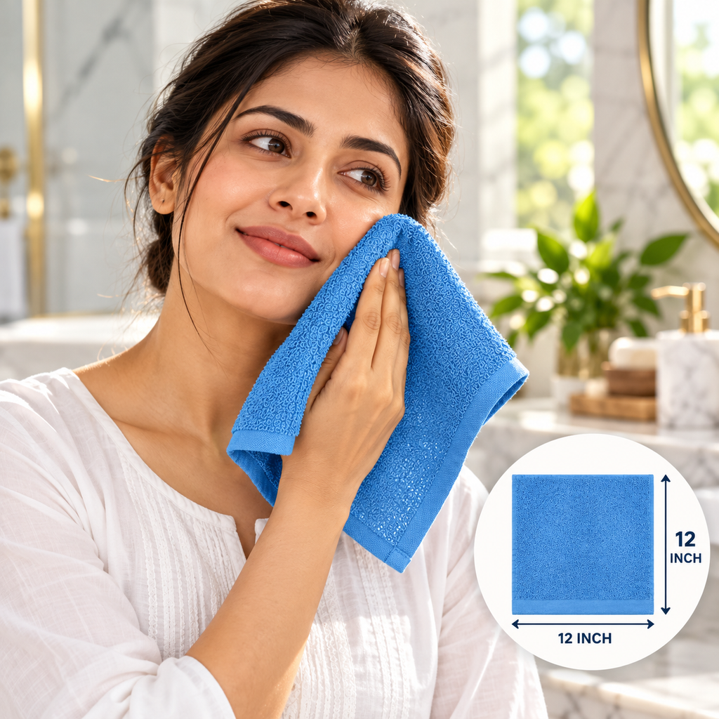 Jenny Denial Electric Blue cotton terry face towel — female face-care use, 400 GSM
