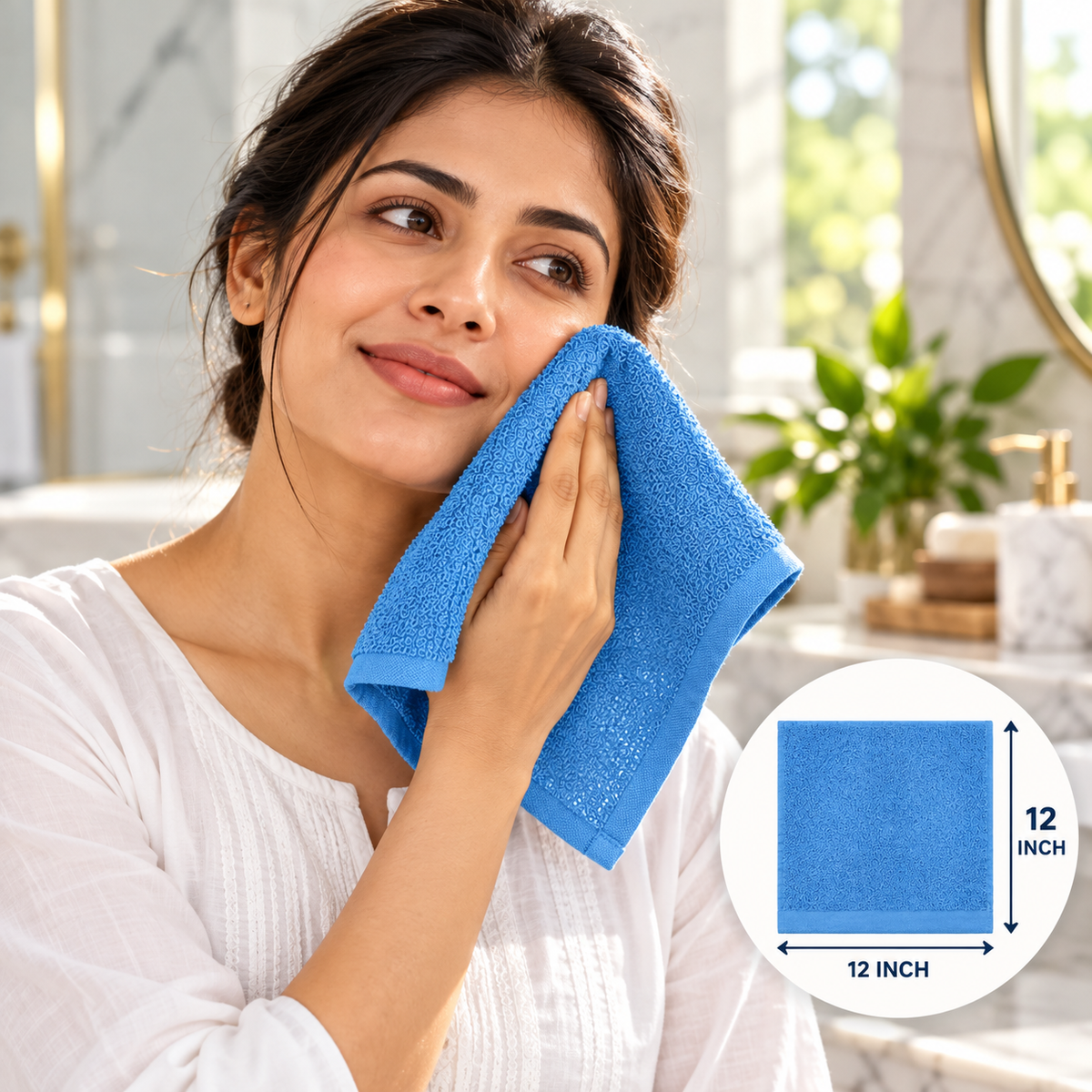 Jenny Denial Electric Blue cotton terry face towel — female face-care use, 400 GSM