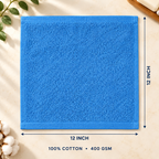 Jenny Denial Electric Blue cotton terry face towel — 12 × 12 inch size guide, 400 GSM