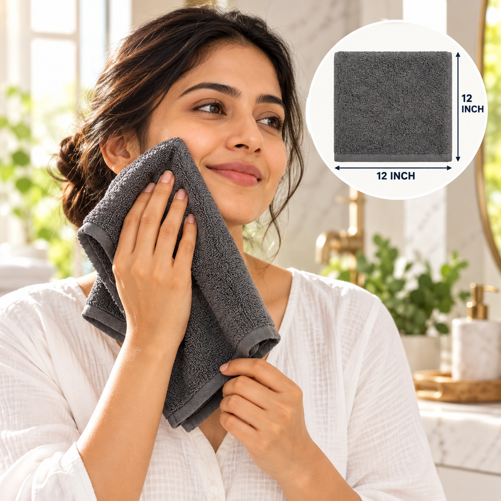 Jenny Denial Grey cotton terry face towel — female face-care use, 400 GSM