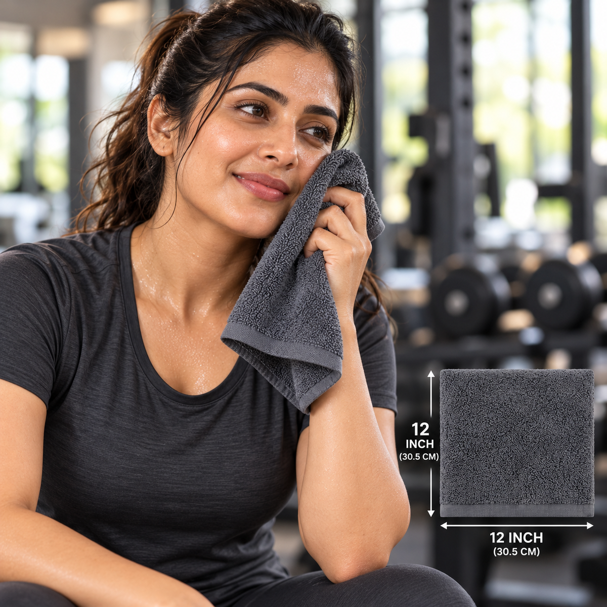 Jenny Denial Grey cotton terry face towel — female gym use, 400 GSM