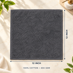 Jenny Denial Grey cotton terry face towel — 12 × 12 inch size guide, 400 GSM