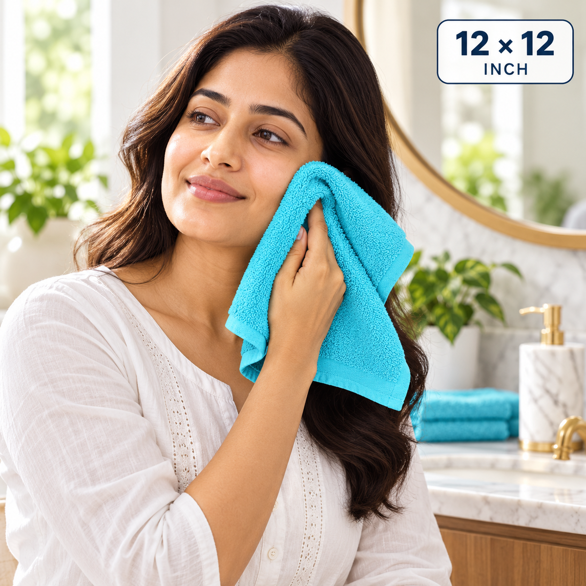 Jenny Denial Mint cotton terry face towel, 12 × 12 inches, 400 GSM — face-care use