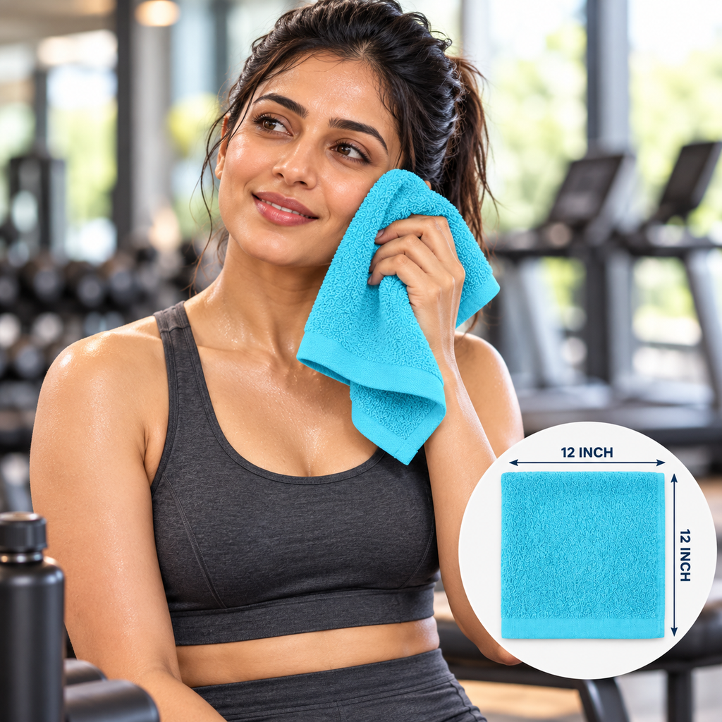 Jenny Denial Mint cotton terry face towel, 12 × 12 inches, 400 GSM — gym use